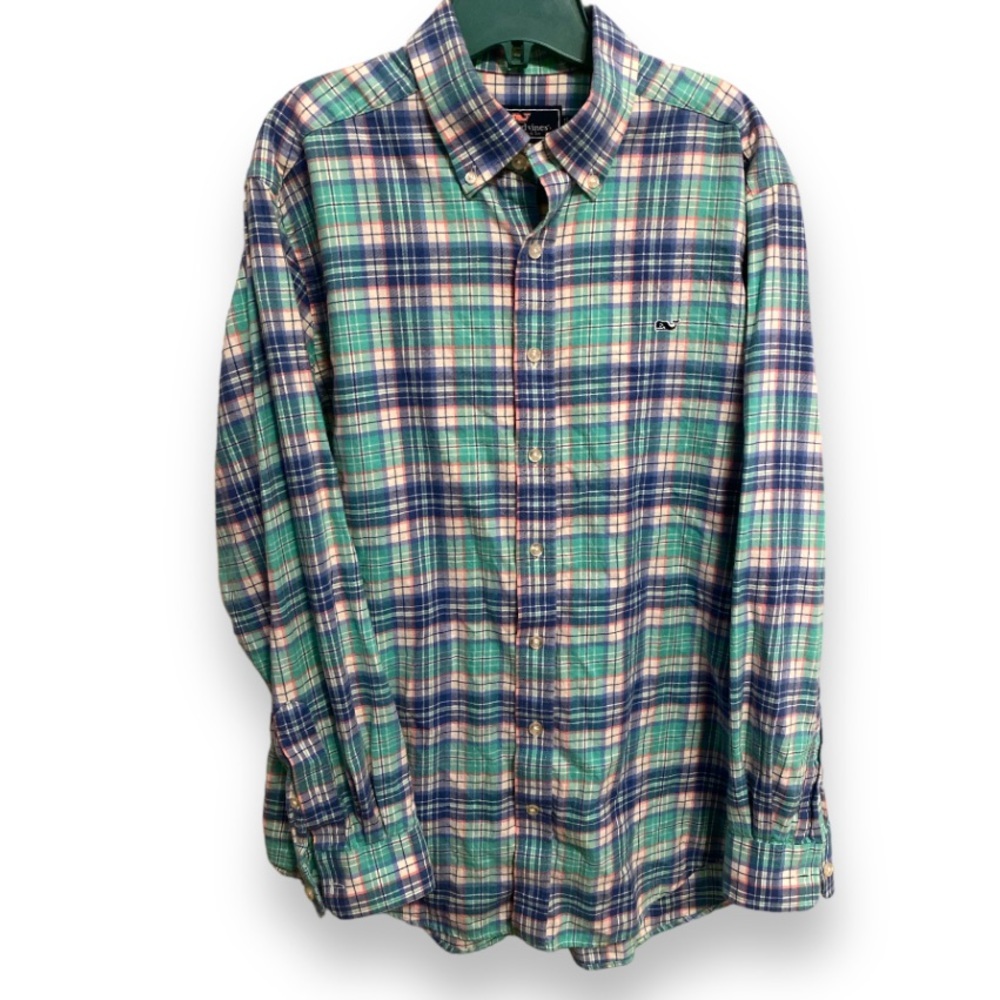 VINEYARD VINES Mens Plaid Print Long Sleeve Button Up Slim Fit Whale Shirt